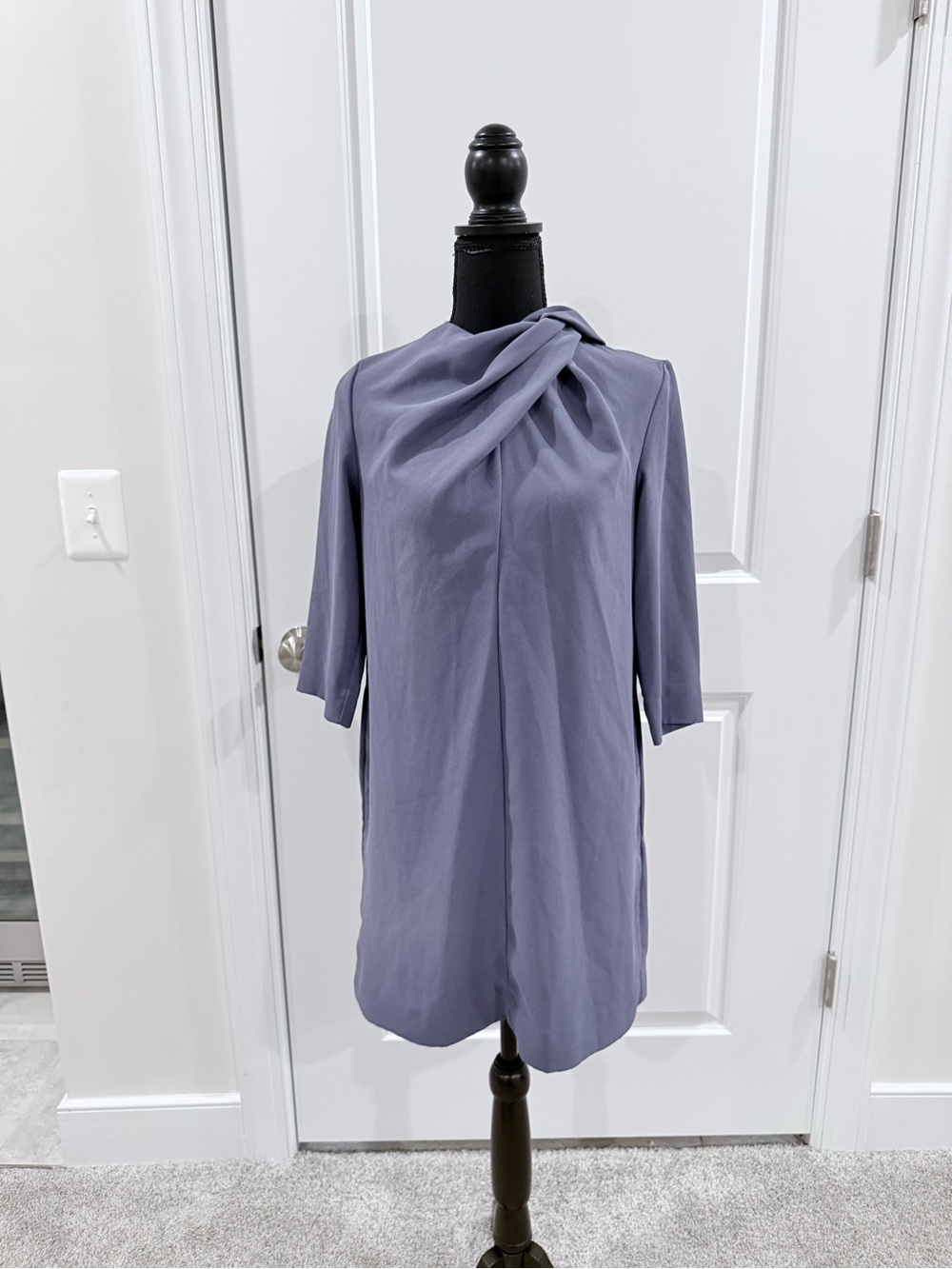 COS Dusty Blue Draped Neck Shift Dress